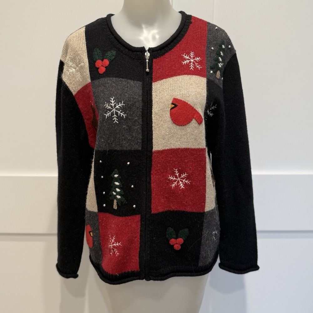 Craft & Barrow Petite Christmas Cardigan Ramie Angora Snowflake Cardinal